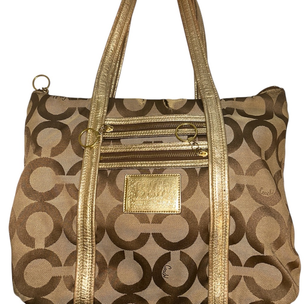 Coach Gold and Brown Signature Tote Bag